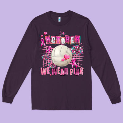 In October We Wear Pink Volleyball Long Sleeve Tee Designed By Adodesignshop