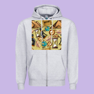 History Seamless Pattern Zipper Hoodie Designed By Bundleandbundleshop