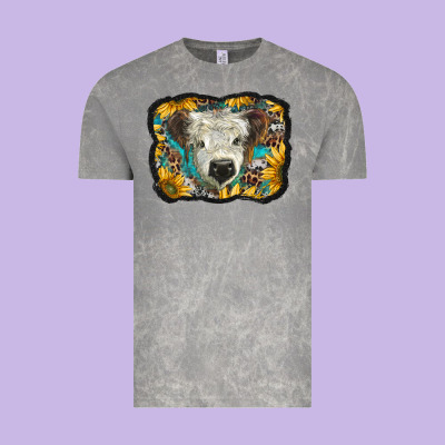 White Scottish Calf With Sunflowers Western  Background Vintage Tee Designed By Barkaloodesign