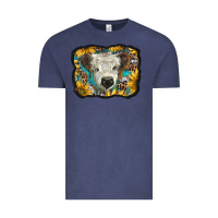 Vintage Denim white scottish calf with sunflowers western  background Vintage Tee - BarkalooDesign