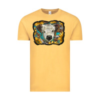 Vintage Mustard white scottish calf with sunflowers western  background Vintage Tee - BarkalooDesign