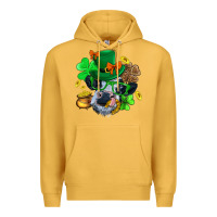 Mustard St. Patrick Cow Clover Premium Hoodie - BundleAndBundleShop