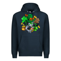 Navy St. Patrick Cow Clover Premium Hoodie - BundleAndBundleShop