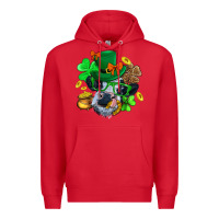 Red St. Patrick Cow Clover Premium Hoodie - BundleAndBundleShop
