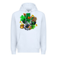 White St. Patrick Cow Clover Premium Hoodie - BundleAndBundleShop