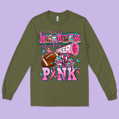 In October We Wear Cheer Pink Football Long Sleeve Tee Designed By Adodesignshop