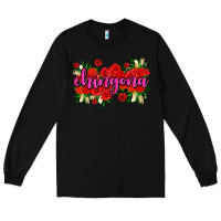 Black Chingona with roses Long Sleeve Tee - AdoDesignShop