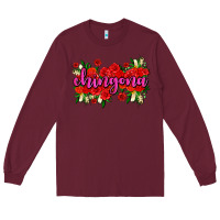 Burgundy Chingona with roses Long Sleeve Tee - AdoDesignShop