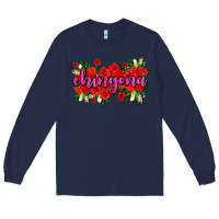 Navy Chingona with roses Long Sleeve Tee - AdoDesignShop