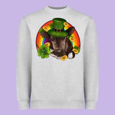 St Patricks Day Baby Cow Shamrock Rainbow Gold Heavyweight Sweatshirt Designed By Ranaportraitstore