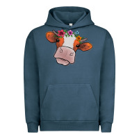 Pigment Midnight Navy Cow With Flowers Urban Hoodie - Bettercallsaul