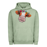 Pigment Oil Green Cow With Flowers Urban Hoodie - Bettercallsaul