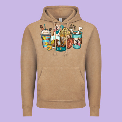 English Bulldog Coffee Cups Vintage Hoodie Designed By Zillion Design Studio