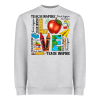 Heather Grey teach love inspire teacher Heavyweight Sweatshirt - texasbilliewilder