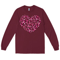 Burgundy breast cancer ribbon heart Long Sleeve Tee - AdoDesignShop