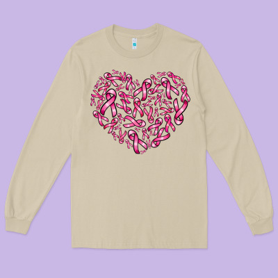 Breast Cancer Ribbon Heart Long Sleeve Tee Designed By Adodesignshop