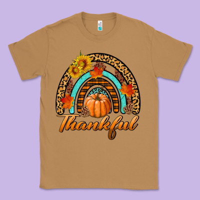 Thankful Pumpkin Rainbow Classic Tee Designed By Bundleandbundleshop