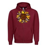 Burgundy sunflower leopard Zipper Hoodie - JahusDesignShop