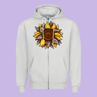 Sunflower Leopard Zipper Hoodie Designed By Jahusdesignshop