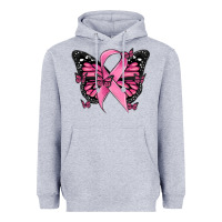 Heather Grey breast cancer ribbon  butterfly Heavyweight Hoodie - MaliasSmallBusiness