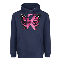 Navy breast cancer ribbon  butterfly Heavyweight Hoodie - MaliasSmallBusiness