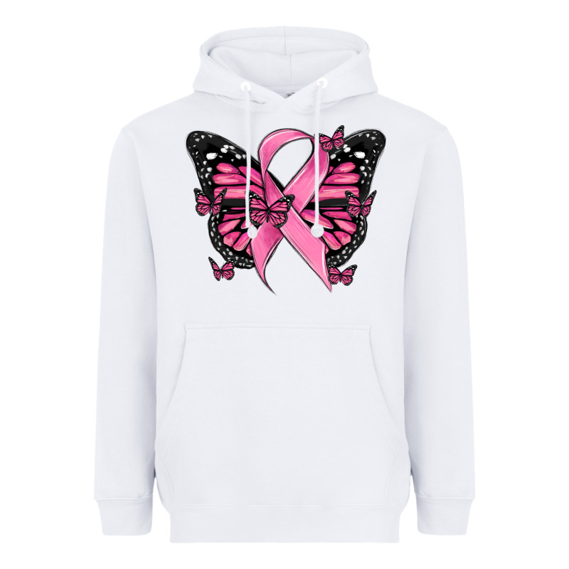 Breast Cancer Ribbon  Butterfly Heavyweight Hoodie by MaliasSmallBusiness | Teevron