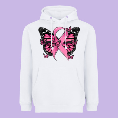 Breast Cancer Ribbon  Butterfly Heavyweight Hoodie Designed By Maliassmallbusiness
