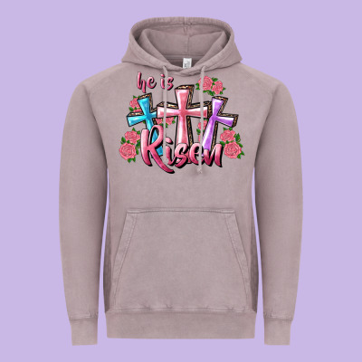 Vintage Hoodie He Is Risen Cross