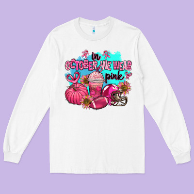 In October We Wear Pink American Football Long Sleeve Tee Designed By Adodesignshop