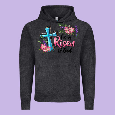 Vintage Hoodie He Is Risen Indeed Cross And Flowers
