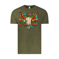 Vintage Olive western christmas bull skull Vintage Tee - RanaPortraitStore