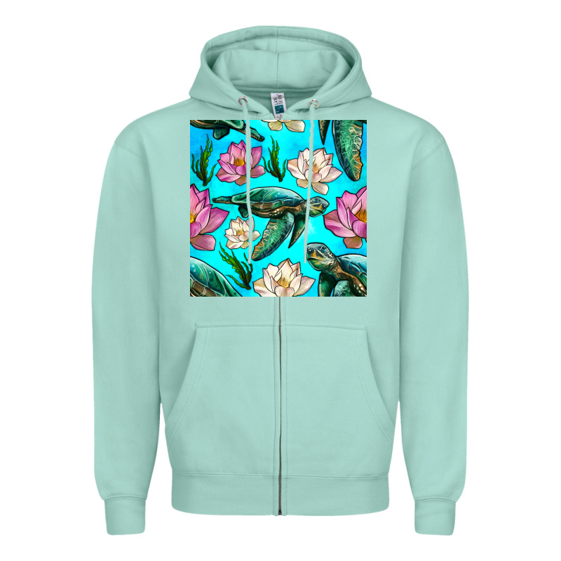 Sea Turtle Seamless Pattern Zipper Hoodie by BundleAndBundleShop | Teevron
