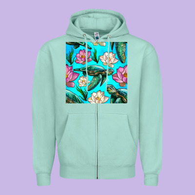 Sea Turtle Seamless Pattern Zipper Hoodie Designed By Bundleandbundleshop