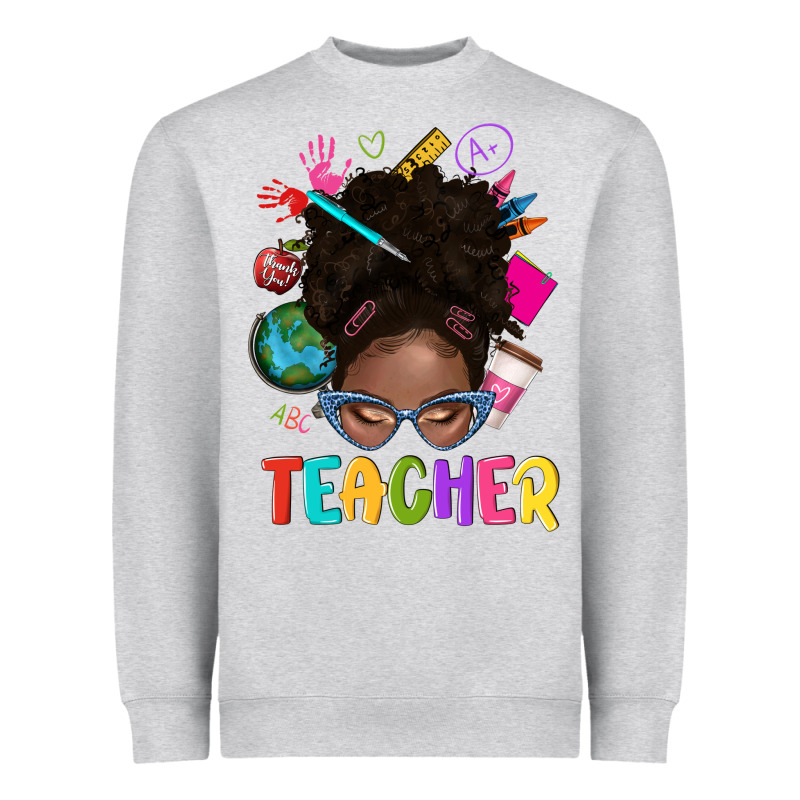 Teacher Afro Messy Bun Heavyweight Sweatshirt by texasbilliewilder | Teevron