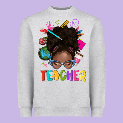 Teacher Afro Messy Bun Heavyweight Sweatshirt Designed By Texasbilliewilder