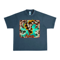 Midnight Navy aries turquoise cowhide Urban Heavy Tee - RanaPortraitStore