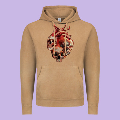 Vintage Hoodie Heart Skulls