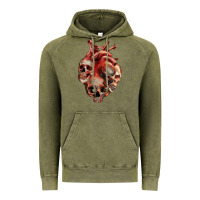 Vintage Olive Heart Skulls Vintage Hoodie - RanaPortraitStore