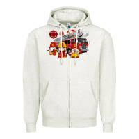 Oatmeal Heather fire truck gnomes Zipper Hoodie - Artiststas