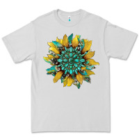Dove Grey sunflower with gemstone and cowhide Premium Tee - Artiststas