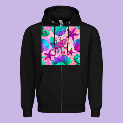 Summer Beach Seamless Pattern Zipper Hoodie Designed By Bundleandbundleshop