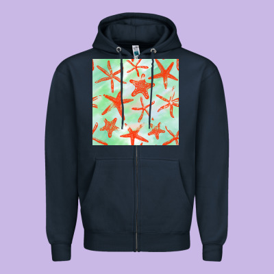 Starfish Seamless Pattern Zipper Hoodie Designed By Bundleandbundleshop
