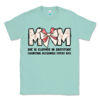Seafoam mom she is clothed in gratitude counting blessings Classic Tee - JahusDesignShop