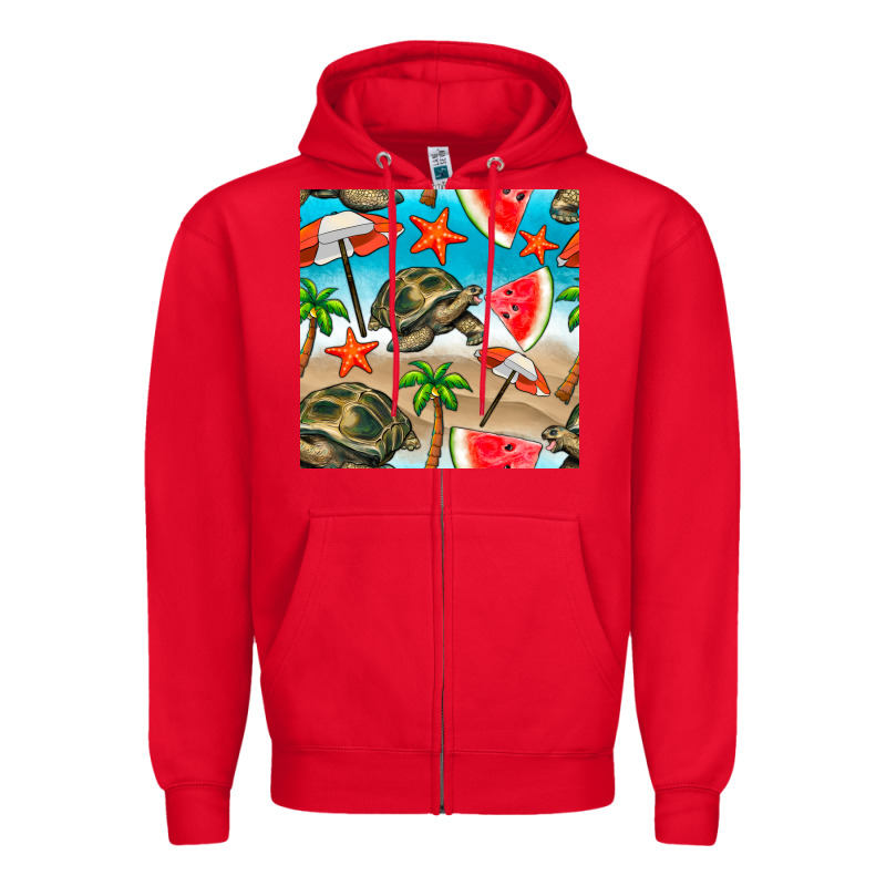 Tortoise Watermelon Beach Seamless Pattern Zipper Hoodie by BundleAndBundleShop | Teevron