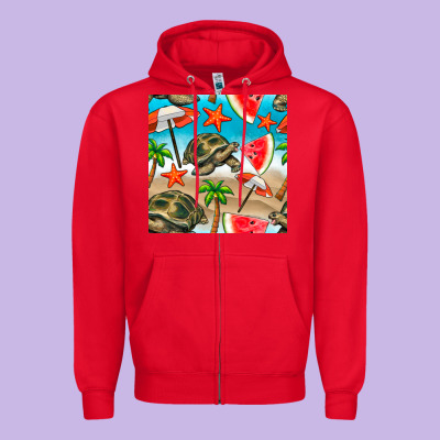 Tortoise Watermelon Beach Seamless Pattern Zipper Hoodie Designed By Bundleandbundleshop