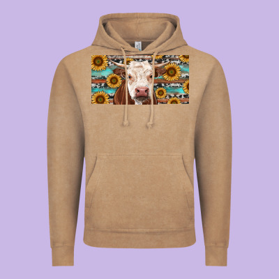 Vintage Hoodie Heifer With Sunflower And Serape
