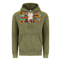 Vintage Olive Heifer With Sunflower And Serape Vintage Hoodie - RanaPortraitStore