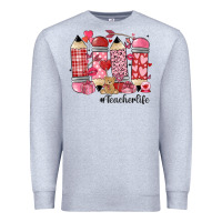 Heather Grey valentines day teacher life Premium Sweatshirt - MaliasSmallBusiness