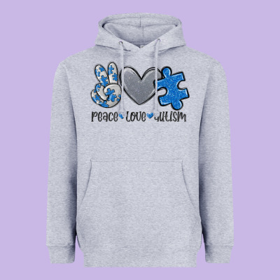 Peace Love Autism Heavyweight Hoodie Designed By Maliassmallbusiness
