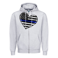 Heather Grey american thin blue line flag Zipper Hoodie - Artiststas